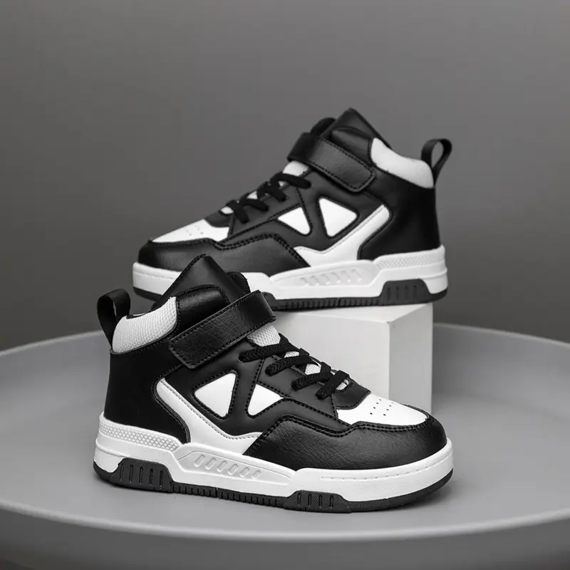 Unisex's Geometric Print High Top Sneakers, Fashionable Velcro Design Chunky Sneakers, Casual Comfortable Sports Shoes for Daily Wear, Casual Trainers
