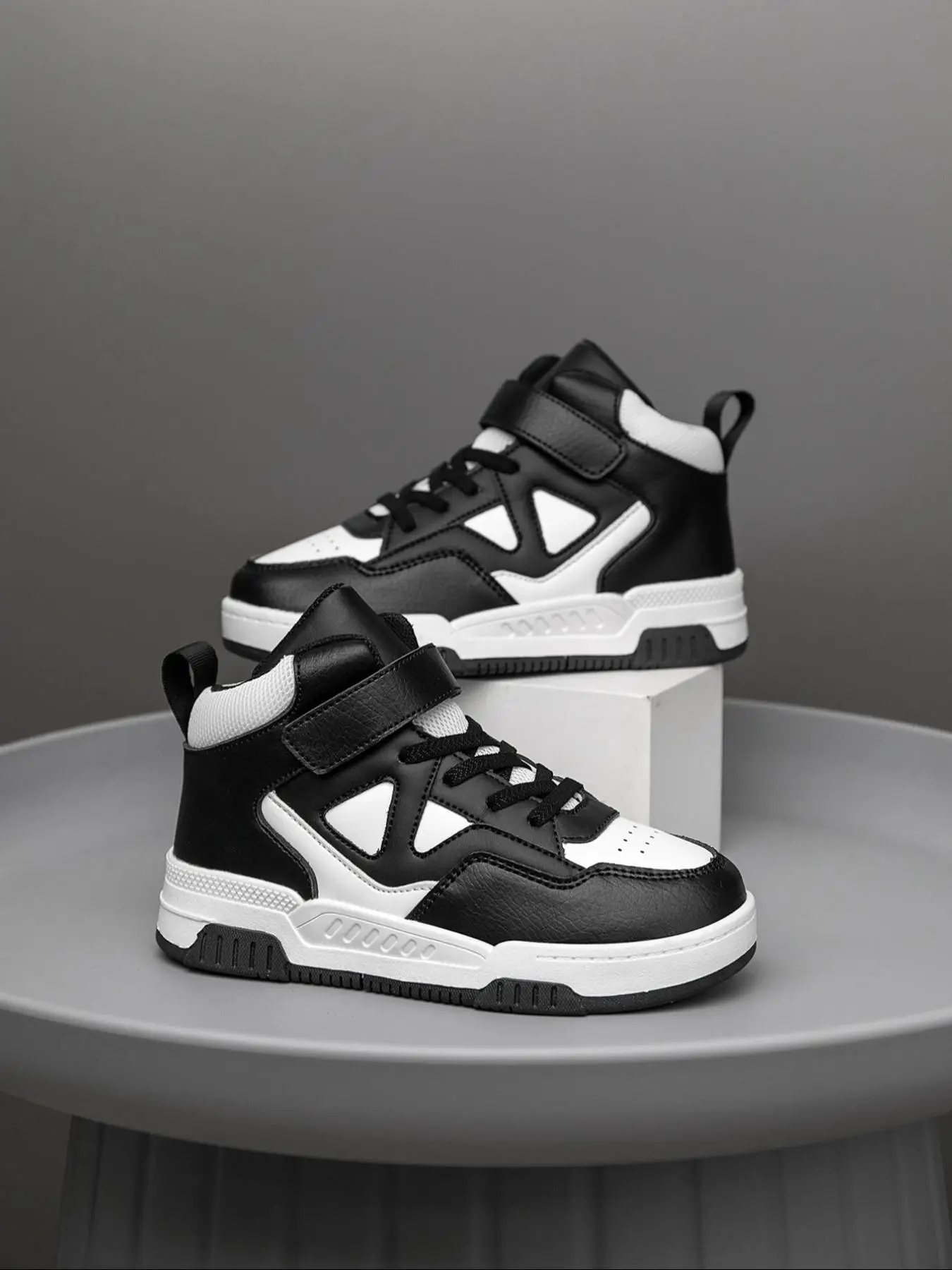 Unisex's Geometric Print High Top Sneakers, Fashionable Velcro Design Chunky Sneakers, Casual Comfortable Sports Shoes for Daily Wear