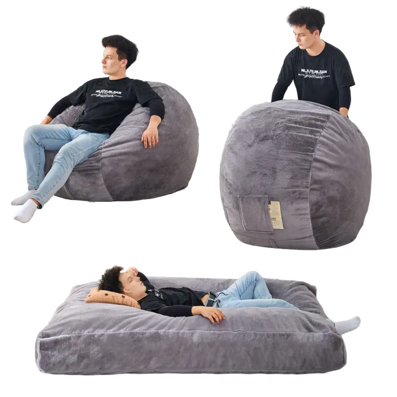 Giant Bean Bag Chair Bed for Adults, Convertible Beanbag Folds from Lazy Chair to Floor Mattress Bed, Large Floor Sofa Couch, Big Sofa Bed, High-Density Foam Filling, Machine Washable