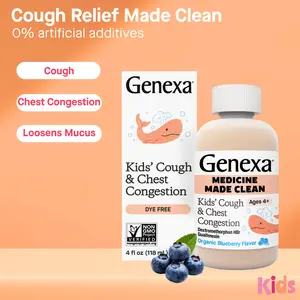 Genexa Kids’ Clean Cough & Chest Congestion Medicine, Dye Free, 0% Artificial Additives, Multi-Symptom Cough Syrup for Kids 4-11, Cough Suppressant & Expectorant, Organic Blueberry Flavor, 4 fl oz