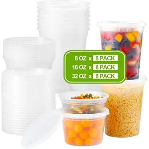 Plastic Deli Food Containers With Lids, 8 oz 16oz 32oz Variety pack, Airtight Food Storage Containers, Freezer/Dishwasher/Microwave Safe, Soup Containers For Takeout Food Storage