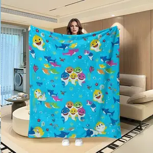 Shark Family Ocean Plush Blanket, Luxury Flannel Throw, Soft and Warm, Multi-Functional for Sofa Bed Car Office Camping, All Seasons Gift, Cartoon Pattern Blanket