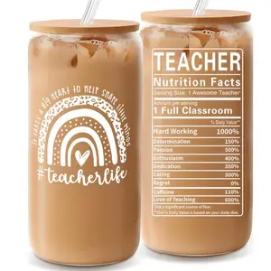 Clear Glass Coffee Cup with Lid, 1 Count Portable Summer Drinking Cup with Straw, Party Gifts for Teacher, Beverage Bottles, Summer Essentials, Drinkware, Reusable Bottled Cup, Mom Tumbler, Water Bottle Straw