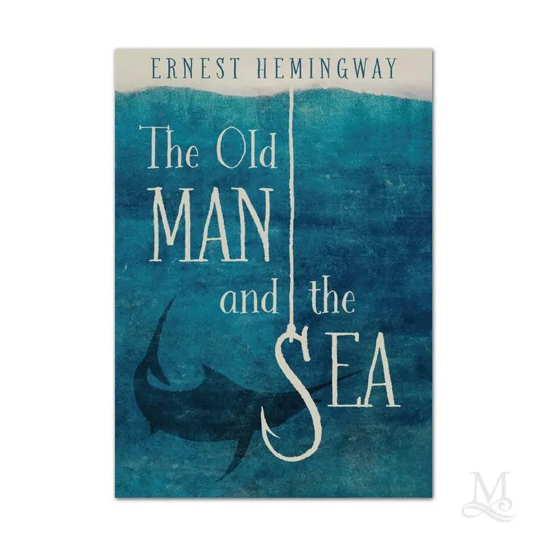 The Old Man and the Sea Literary Poster, Classic Ocean Book Cover Wall Art, Vintage Nautical Reading Decor, Unframed Print