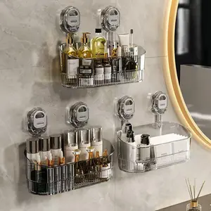 Bathroom Suction Cup Shelf, No-Drill Wall-Mounted Storage Box, Detachable Vanity Organizer Basket, Space-Saving Bathroom Accessory