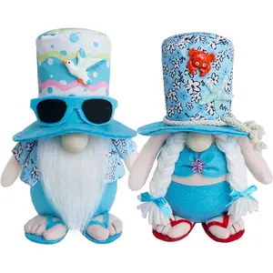 2Pcs Beach Gnomes Plush Summer Gnomes Decorations with Weighted Base Beach Gnomes Couple Decor Cute Tiered Tray Decor for Mantle Kitchen Table