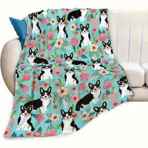 Soft Corgi Pattern Flannel Blanket TV Throw Blanket MemorialD913-241