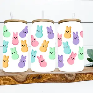 Peeps Personalized 16oz Glass Jar with Lid and Straw - Reusable Drinkware for Cold Drinks Only
