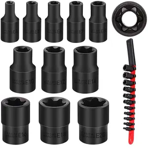SEDY 11-Piece E-Torx Socket Set - Star Socket Set with Socket Rail, External Torx Socket with Socket Organizer, External Socket Set, E4 E5 E6 E7 E8 E10 E12 E14 E16 E18 E20 Reverse Sockets Set