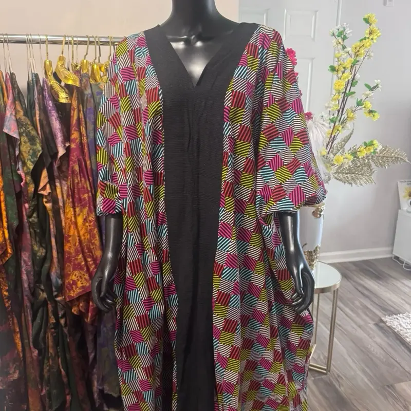 African Print Kaftan Dress for Women - Aesthetic V-Neck Muumuu Gown with Cultural Flair, Comfortable Multicolor Casual Wear, Colorful, Fashion, Muumuu For Women, All Over Print
