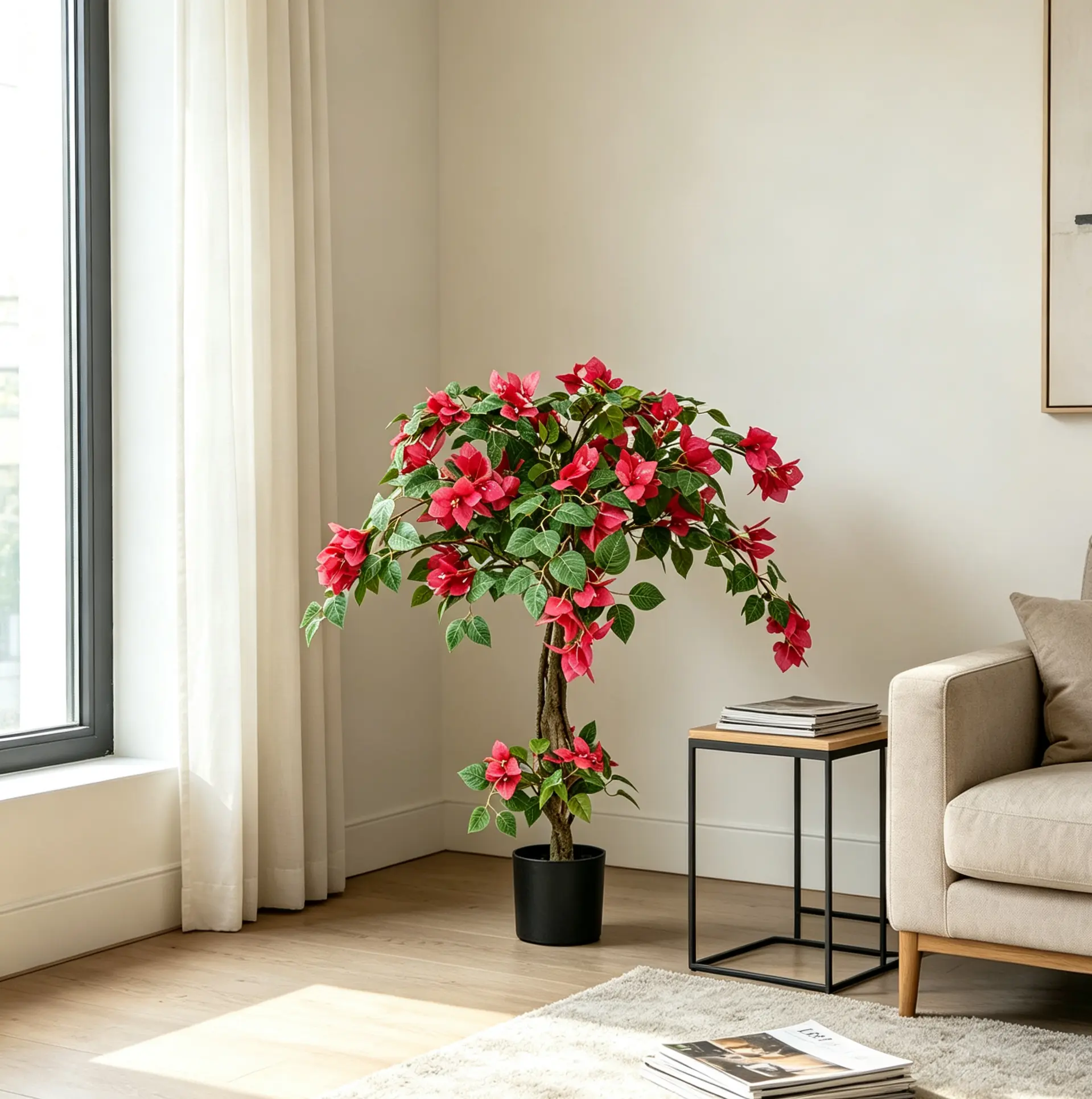 3/4/5FT Realistic Pink Bougainvillea(NO POT)  Artificial Plant UV-Resistant Faux Flowers No Watering Needed for Outdoor Indoor Garden Porch Balcony Terrace Home Decor Wedding Party Spring Floral Arrangement