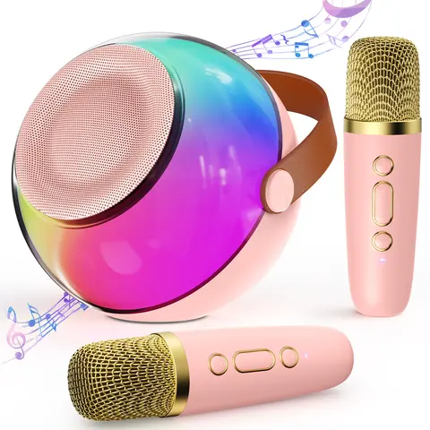 JAUYXIAN Mini Karaoke Machine for Kids Adults, Portable Bluetooth Speaker with 2 Wireless Microphones, Karaoke Toys for Family Party, Birthday Gifts,Mothers Day gifts Colorful Multifunction Adjustable Durable