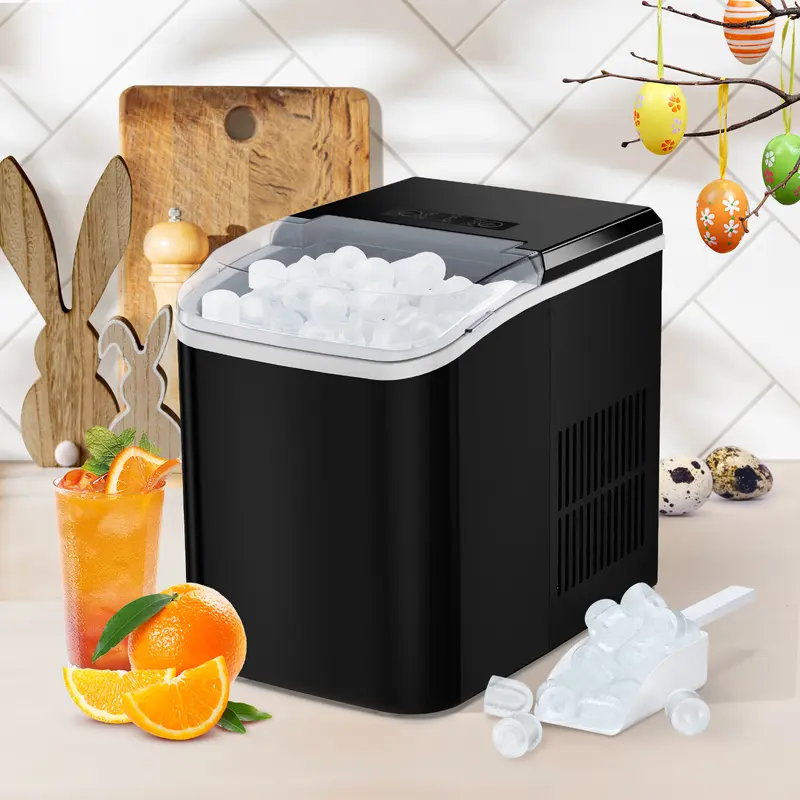Sweetcrispy Residential Countertop Ice Making Machine - 8.8*11.6*12.5 Inches Small Portable Kitchen Appliance for Bar, Camping, 1.5L Capacity, 40dB Quiet Run, Carry Handle, Ice Basket, 2 Bullet Shape Sizes, 9 Cubes in 6 Mins, 26.5lbs/24Hrs Production