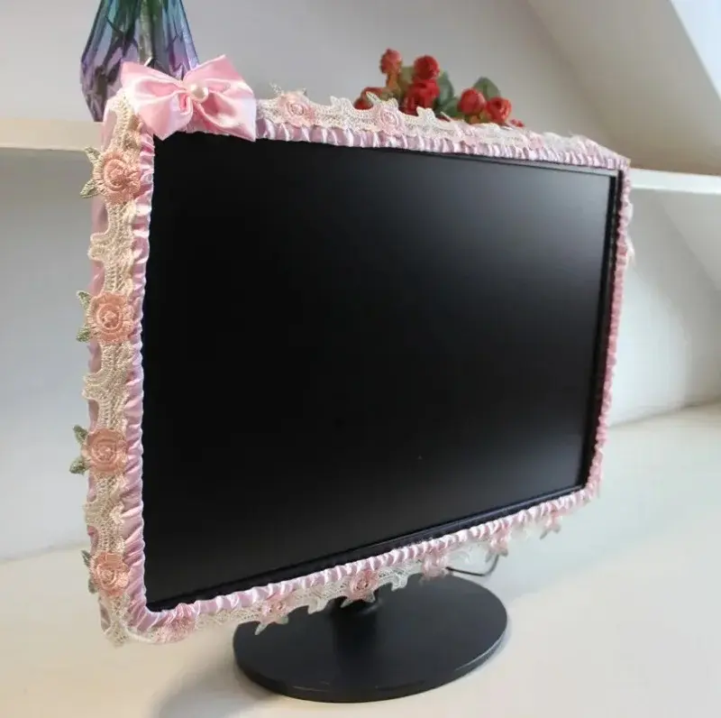 Household TV Monitor Dust Proof Cover, 17-30 in Lightweight Lace Soft Fabric Accessory for Wall-Mounted/Desktop Curved Screens, Foldable Modern Home Decor for Home Users