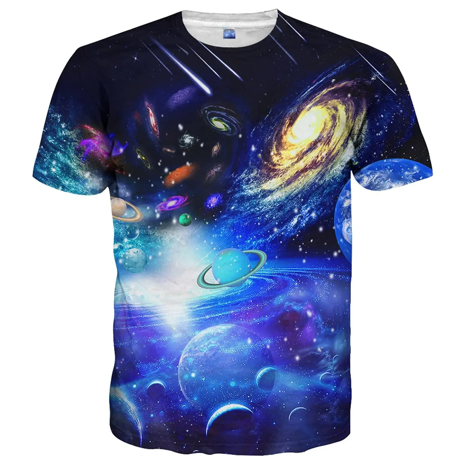 Women's Short Sleeve Tee with a Vivid Galaxy Print, Relaxed Fit All-Over Design in Soft Fabric for Astronomy Lovers, Casual, All Over Print, Tshirt, Full-Printed