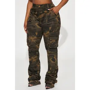 Camouflage Cargo Pocket Stacked Leg Pant