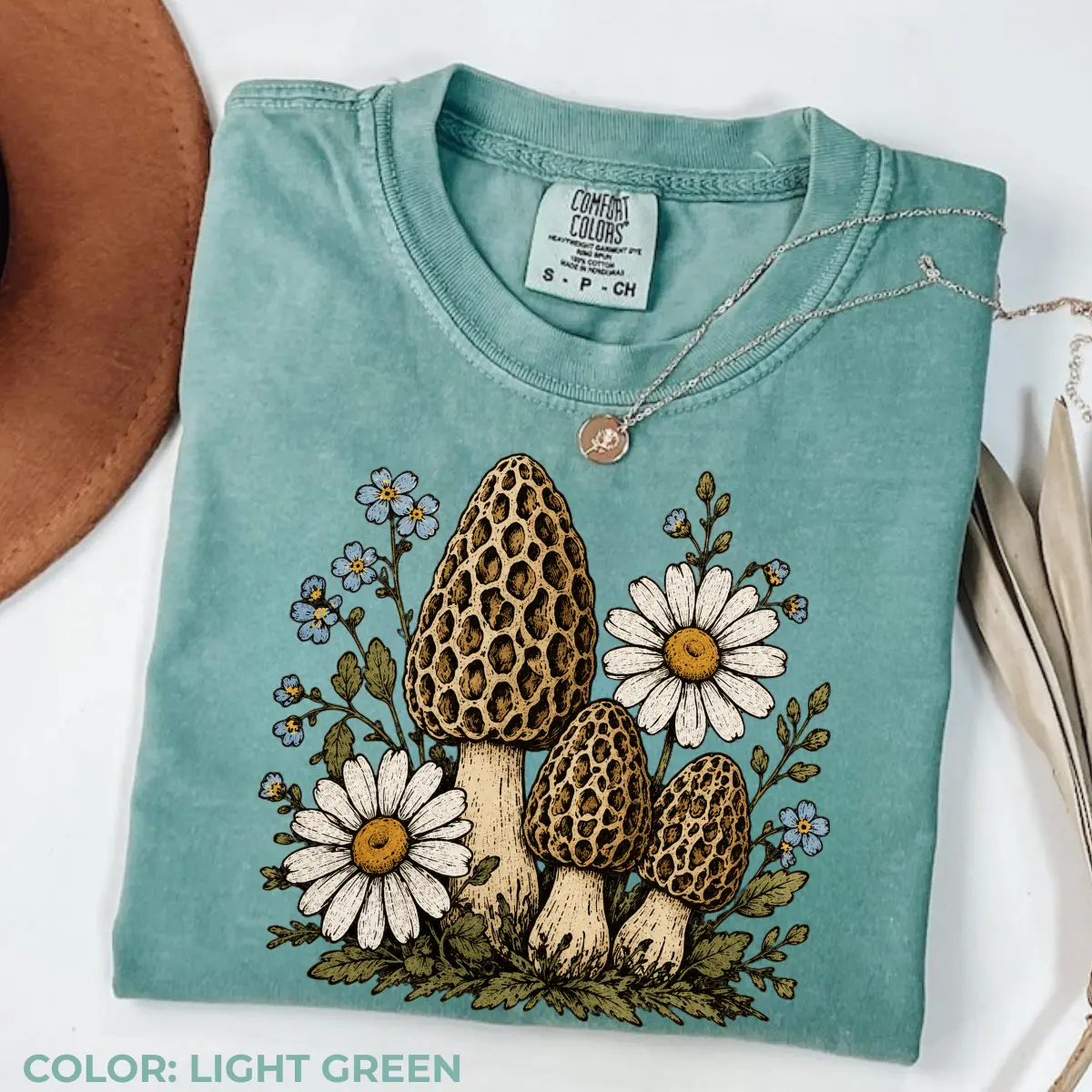 Comfort Colors Vintage Morel Mushroom Shirt, Cottagecore Wildflower Graphic Tee, Botanical Forest Nature T-Shirt, Woodland Mushroom Lover Gift