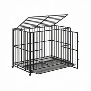 36 Inch Metal Dog Crate Cage Kennel,Dog Crate with Removable Crate Trays, Wheels and Double Door for Medium Small High Anxiety Dogs