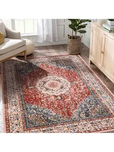【Christmas Gift】Red-2*6 feet Short Pile Area Rugs For Living Room Carpets Boho Washable Large Rugs For Bedroom Modern Vintage Classic Lounge Rug
