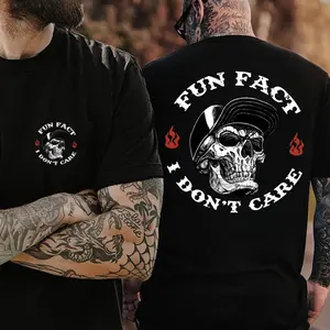 2 Side FUN FACT I DON'T CARE Skull Print Men's T-shirt