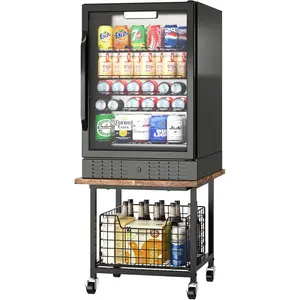 Mini Fridge Stand with Storage Small Refrigerator Stand with Wheels 300 LBS Max Load Heavy Mini Fridge Cart for Dorm Apartment Kitchen Office Brown