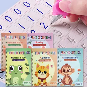Magic Grooved Practice Copybook 5 Pack with Pens, Groove Reusable Magical Handwriting Workbooks, Tracing Letters Numbers, Math, Kindergarten Sight Words for Kids Ages 3-8 for Preschool(5books+Pens）