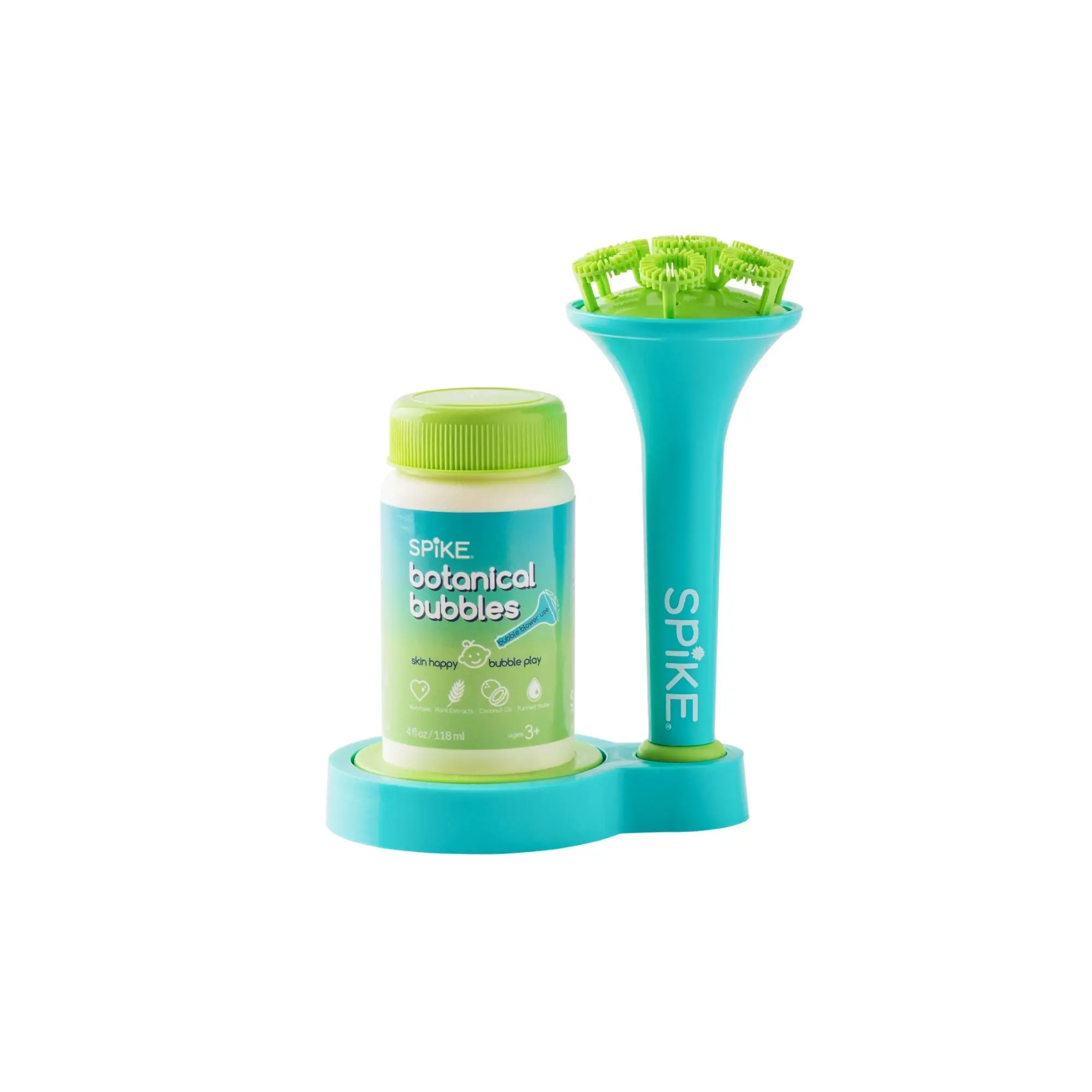 Innobaby Spike Bubble Blower with Mess Free Botanical Bubbles & Dipping Tray, Recommended for Speech, Visual & Motor Development, Aqua/Pink/Green