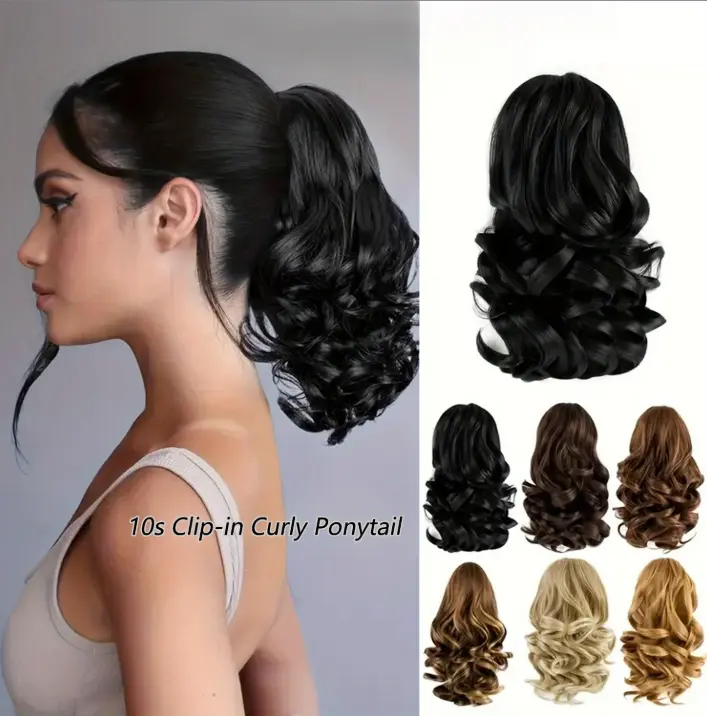 [3-Second Wear!] 10 Inch Clip-In Ponytail Extension - Thick Heat-Resistant Synthetic Fiber, 150% Fullness (Brown # 4), Ideal for Weddings/Dates/Parties - Exclusive Style