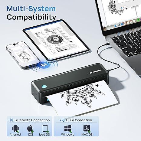 Portable Printers Wireless, D820 Thermal Inkless Printer Support Sizes from 8.5" x 11" to 2" Width, AI Printer, Suitable for Smartphone & PC, Bluetooth Printers for Travel, Home Use Fathersdaygift