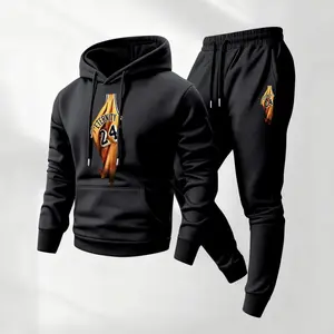 Men's 2-Piece No.24 Player Print Polyester Tracksuit - Loose-Fitting Long-Sleeve Hoodie, Drawstring Sweatpants, Casual Athletic Wear for Fall, Winter Daily Use