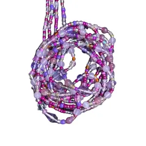 AAEssentials 50" Lavender Whisper Crystal and Glass Waist Beads with Purple and Pink Beads