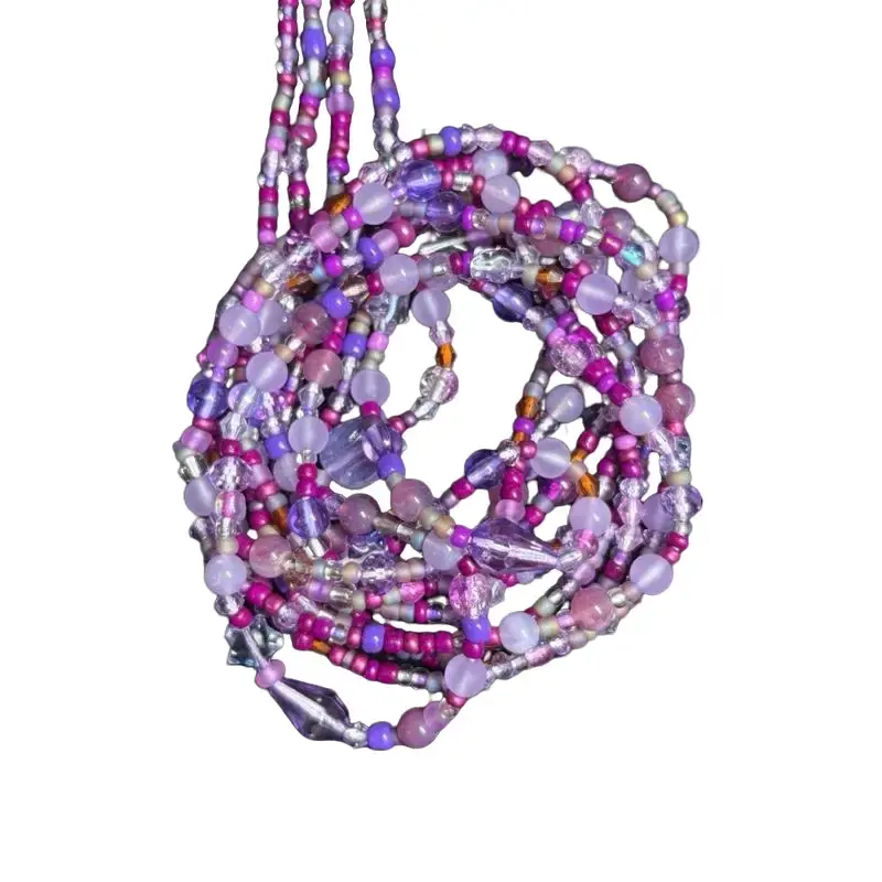 AAEssentials 50" Lavender Whisper Crystal and Glass Waist Beads with Purple and Pink Beads