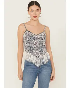 Clemons Printed Studded Fringe Tank