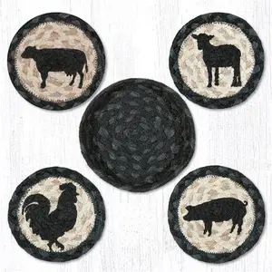 212 MAIN 5 in. Round Stylish Hand-Stenciled Printed Animal Print Natural Jute Coaster Set (4 Coasters) - Tableware, Kitchen Decor Accessory