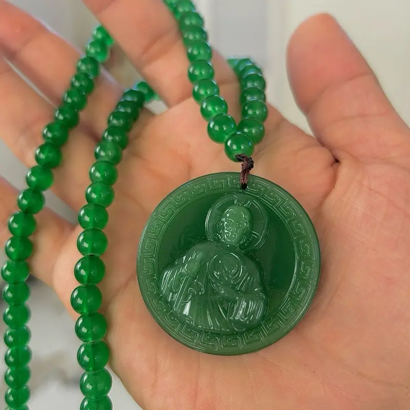 San judas green round beaded necklace San judas green round beaded necklace