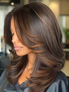 Highlight Layered Wig, Straight Wear and Go Synthetic Material Wigs, High Quality Glueless Hair Wigs for Women, Heat Resistant Fiber, All Seasons