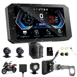 HURRA Motorcycle Carplay Android Auto with 5.5" Waterproof Touchscreen, TPMS, Millimeter Wave Radar, GPS Navigation,Dual 2K Dash Cam,BT,Real-time Alerts,OTA Updates,Quick Release Anti-Theft Mount