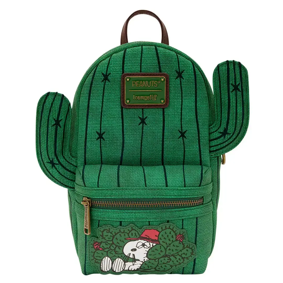 Loungefly Peanuts Spike Cactus Graphic Crossbody Bag, Casual Burlap & Faux Leather Sling with Embroidery and Adjustable Jacquard Strap, Adjustable Strap, Basic, Lightweight, Zip, Cactus Shape