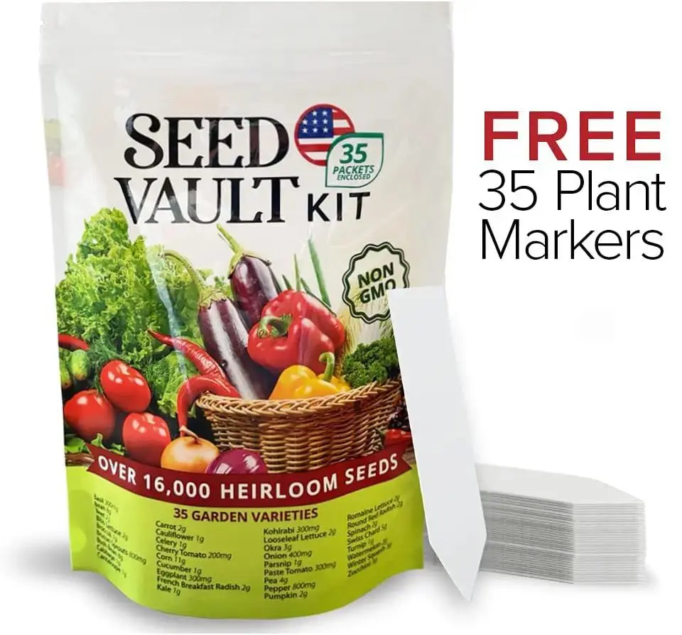 Survival Seed Vault Kit - 35-Vegetable Variety Pack with 16,000+ Seeds, All Seasons Year-Round Garden Supply for Preppers, Gardener Gift for Adults