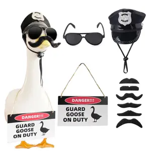 9pcs Police Porch Goose Outfit Set for 17"/23" Lawn Goose Statue Police Hat Eyeglasses PVC Sign Danger Guard Goose on Duty Outdoor Patio Garden Decor Goose statue not included