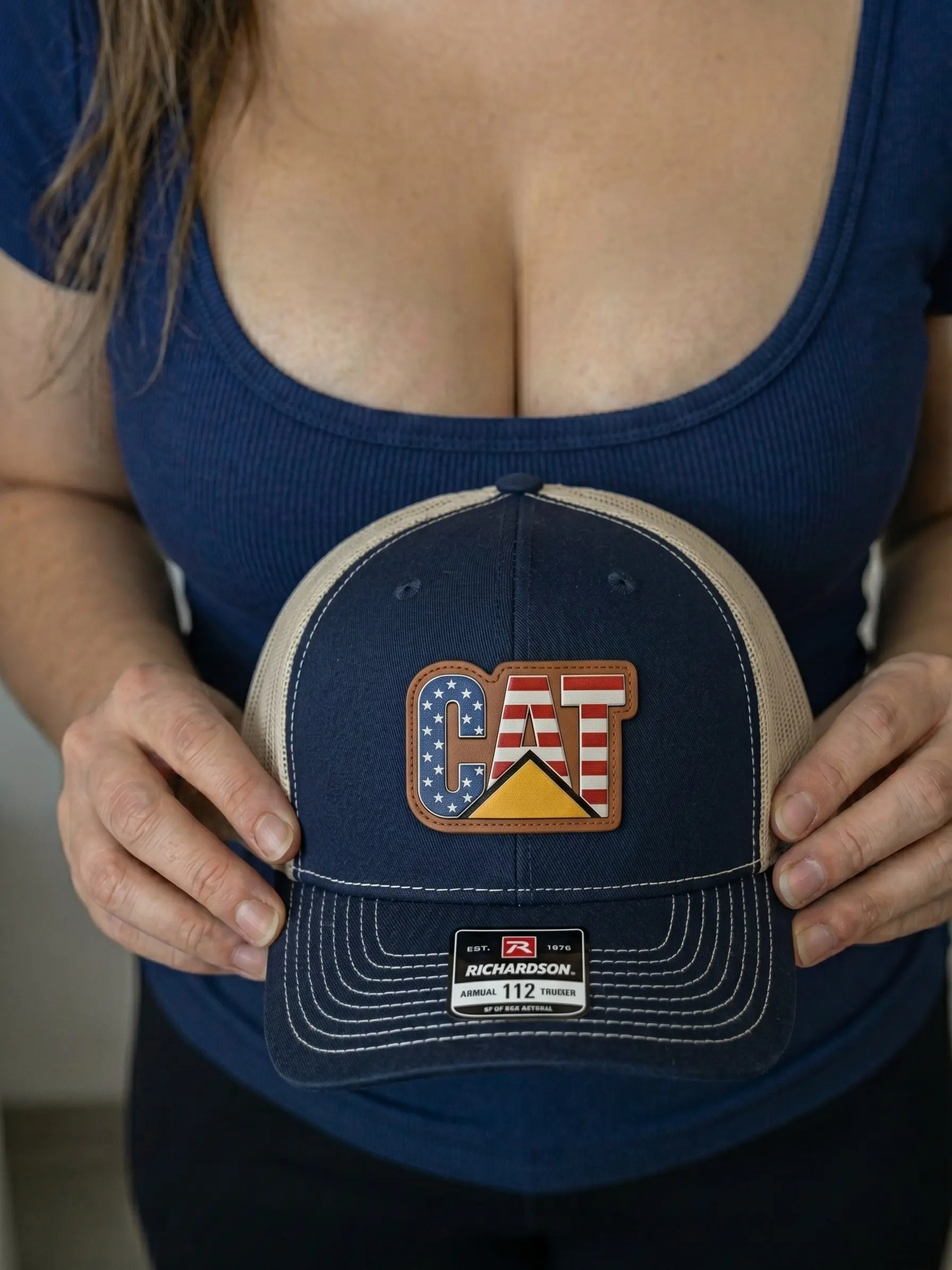 [Hat Patch] C.@.T Flag Leather Patch Trucker Hat - Richardson 112 Snapback Cap - Iconic Construction Brand Logo Design - Meaningful Birthday Gift for Husband or Dad - Stylish Sun Protection Headwear for Outdoor Events - High Quality Engraved Hat