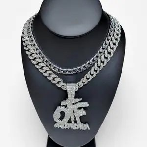 OTF Pendant Necklace 24” Iced Cuban Chain with Bonus Chain, Available in Gold & Silver Options