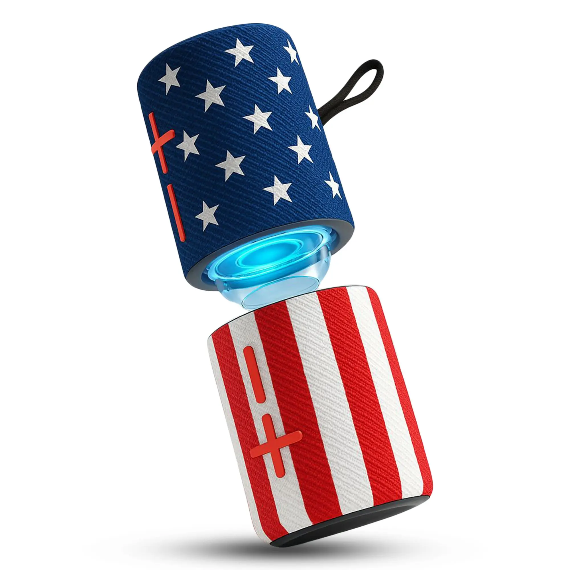 Magnetic Portable Bluetooth Speaker 2-in-1 Wireless Mini Speaker with American Flag Print & IPX5 Waterproof Compact Audio Smartphone Metal