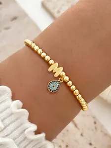 Women's Zirconia Water Drop Eye Bubble Initial Pendant Bracelet, Vintage Beaded Chain, Casual Style Jewelry for All Seasons, Fashion Bracelets