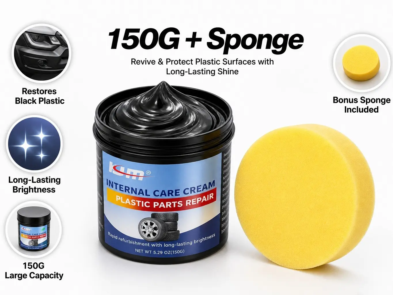 【Buy 1 Get 1 Free】150g Car Shine Paste - Easy-Apply Tire Dressing for Deep Black Rich Finish, Clean Look, Rubber & Plastic Trim Care, Auto Detailing & Car Wash Maintenance, Automotive Gift for Men (24hr Hold)