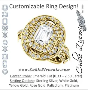 Cubic Zirconia Engagement Ring- The Violet (Customizable Emerald Cut 2x Halo Blossom Setting with Intricate Triple-Row Pavé Split Band)