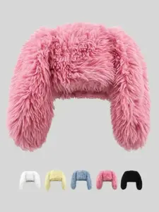 Cute Fluffy Rabbit Ear Design Cap, Soft Plush Warm Beanie Hat for Women & Men, Fashion Accessories for Daily Wear, Funny Bunny Hat, Hat Accessory