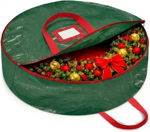 Christmas Wreath Storage Container 30 Inch - Wreath Bag for Artificial Wreaths Box - Dual Zippered Wreaths Storage Bag with Strong Durable Handles - Green organizer