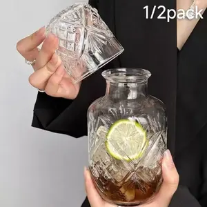Transparent Glass Bedside Water Bottle Set with Cup, Tumblers, Food Grade BPA-Free Lead-Free Dustproof Drinkware, for Bathroom Mouthwash Rinse Nighttime Hydration, Ideal Valentine's Day Housewarming Wedding Gift for Couples Home