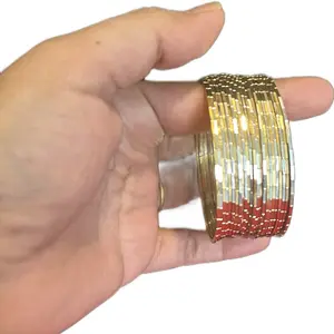 Traditional Nepali Golden and Silver Color-Mix Bangle Set, 24-Piece